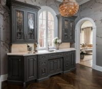 Contemporary wet bar with grey cabinetry (Full bar)