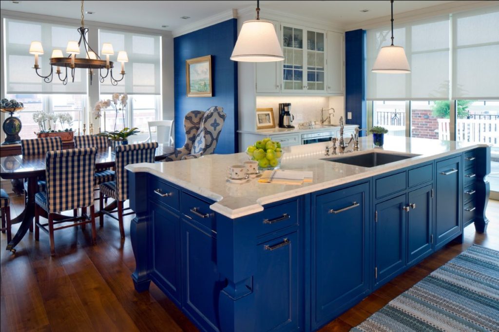 Blue and White Kitchen (with Navy Blue Kitchen Island) - On Sutton Place