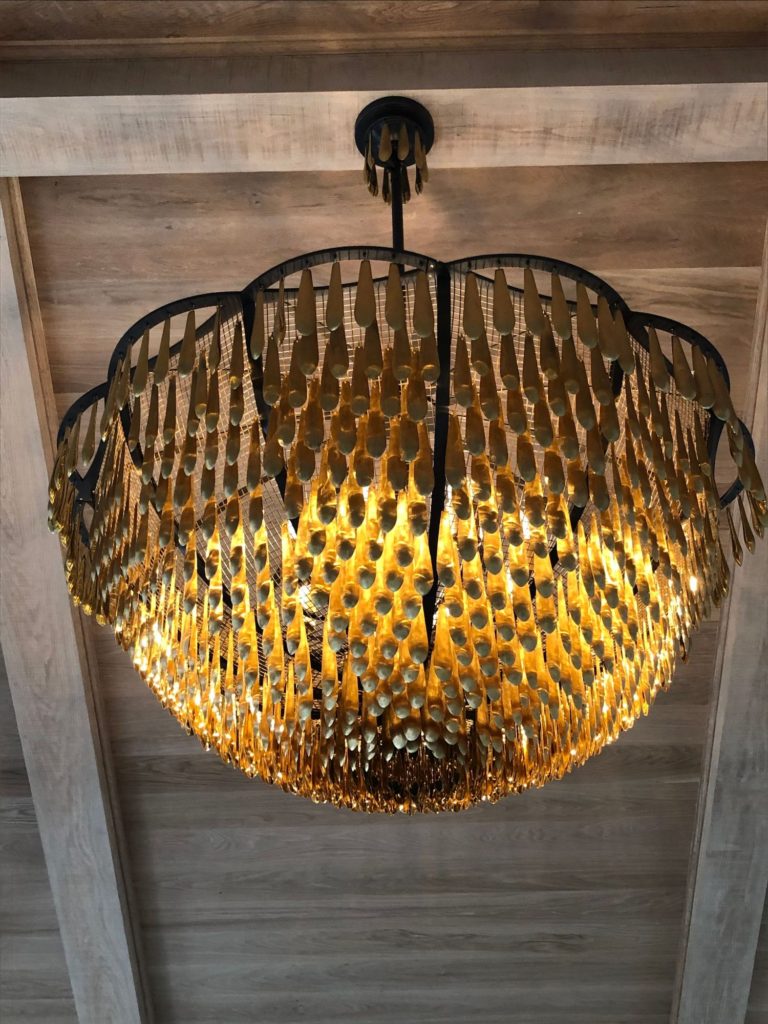 Custom orange gold scaly chandelier
